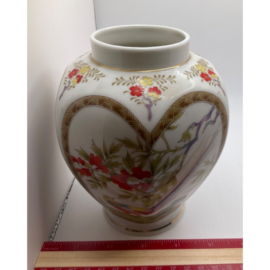 Rare VTG Transferware Ginger Jar Vase 6" Made in Japan Lund's Lites Cottagecore