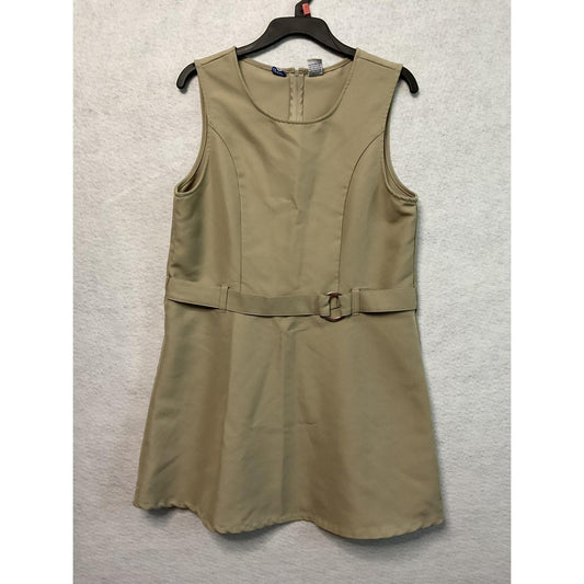 @Class Dress Girls Size 20 Tan Sleeveless Belted School Uniform Office Wear