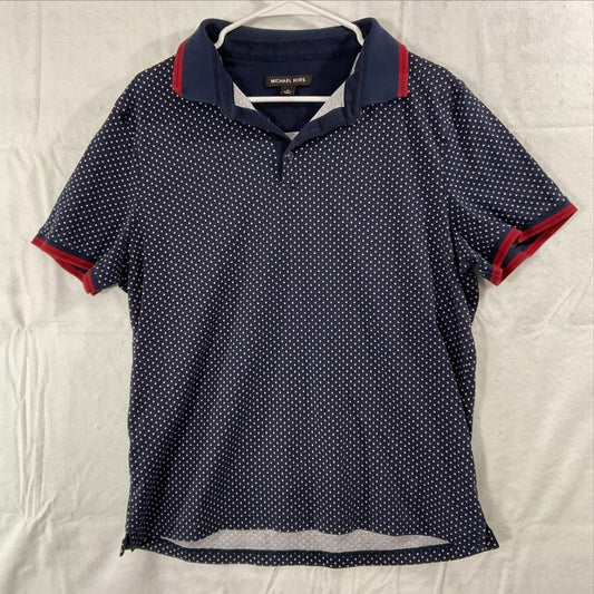 Michael Kors Polo Shirt Mens XL Blue Geometric Print Cotton Knit Short Sleeve