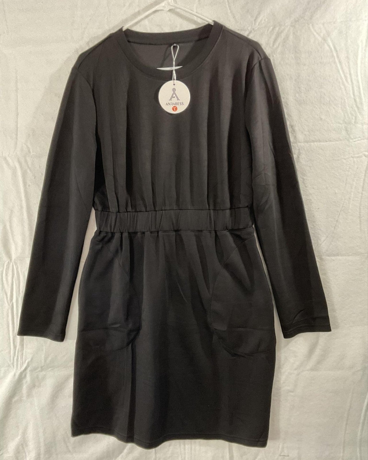ANRABESS Sweater Dress Womens Large Black Long Sleeve Crew Neck Pockets New