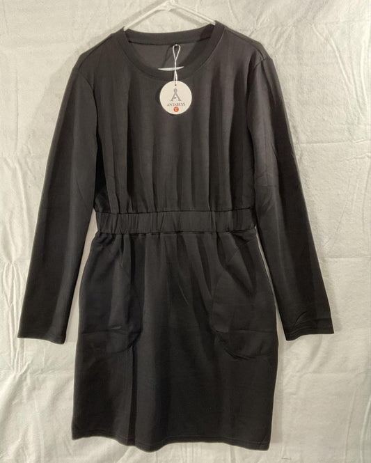 ANRABESS Sweater Dress Womens Large Black Long Sleeve Crew Neck Pockets New