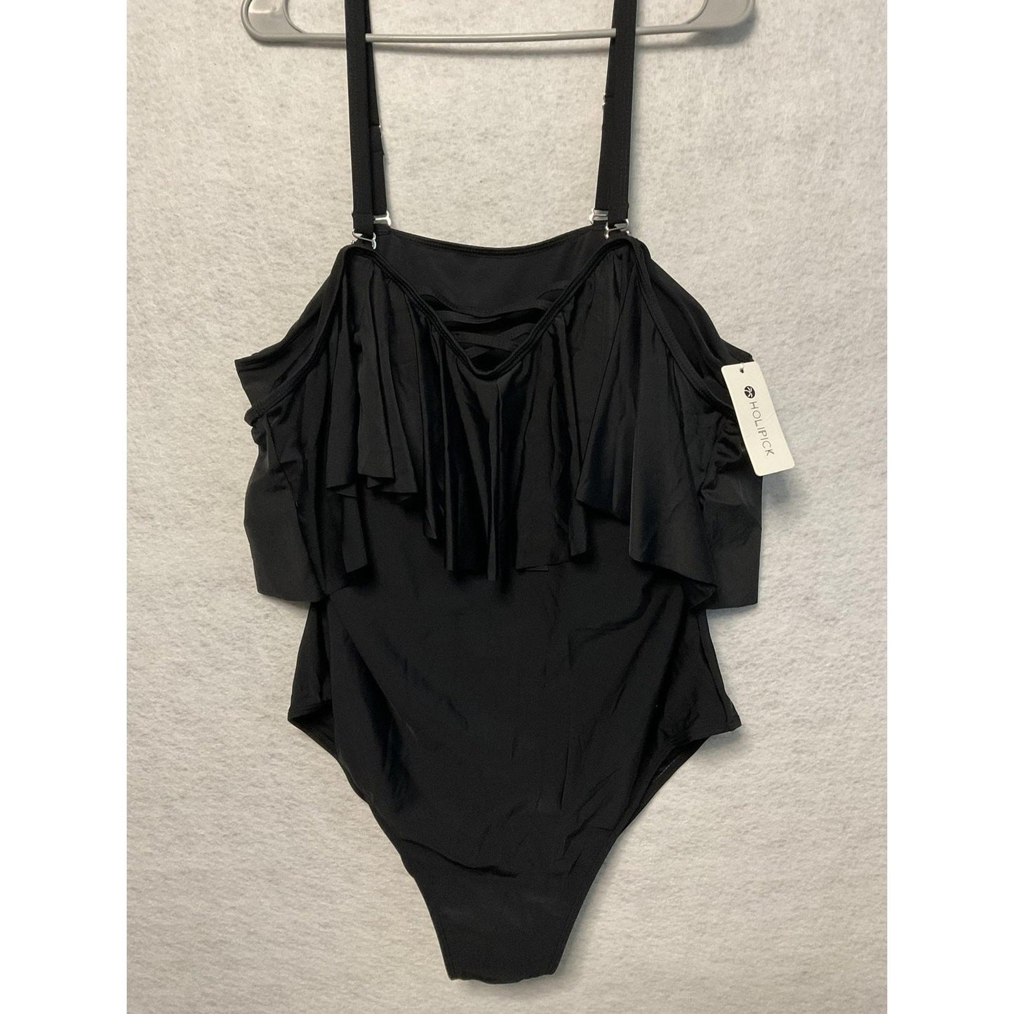 Holipick Swimsuit Womens 18W Black Off Shoulder One Piece Ruffle Plus Size Swim