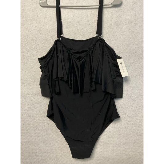 Holipick Swimsuit Womens 18W Black Off Shoulder One Piece Ruffle Plus Size Swim
