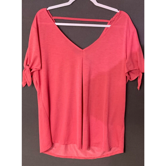 Coral V-Neck Women's Top 1XL Short Sleeve , Sleeves Tie, Cold Shoulder