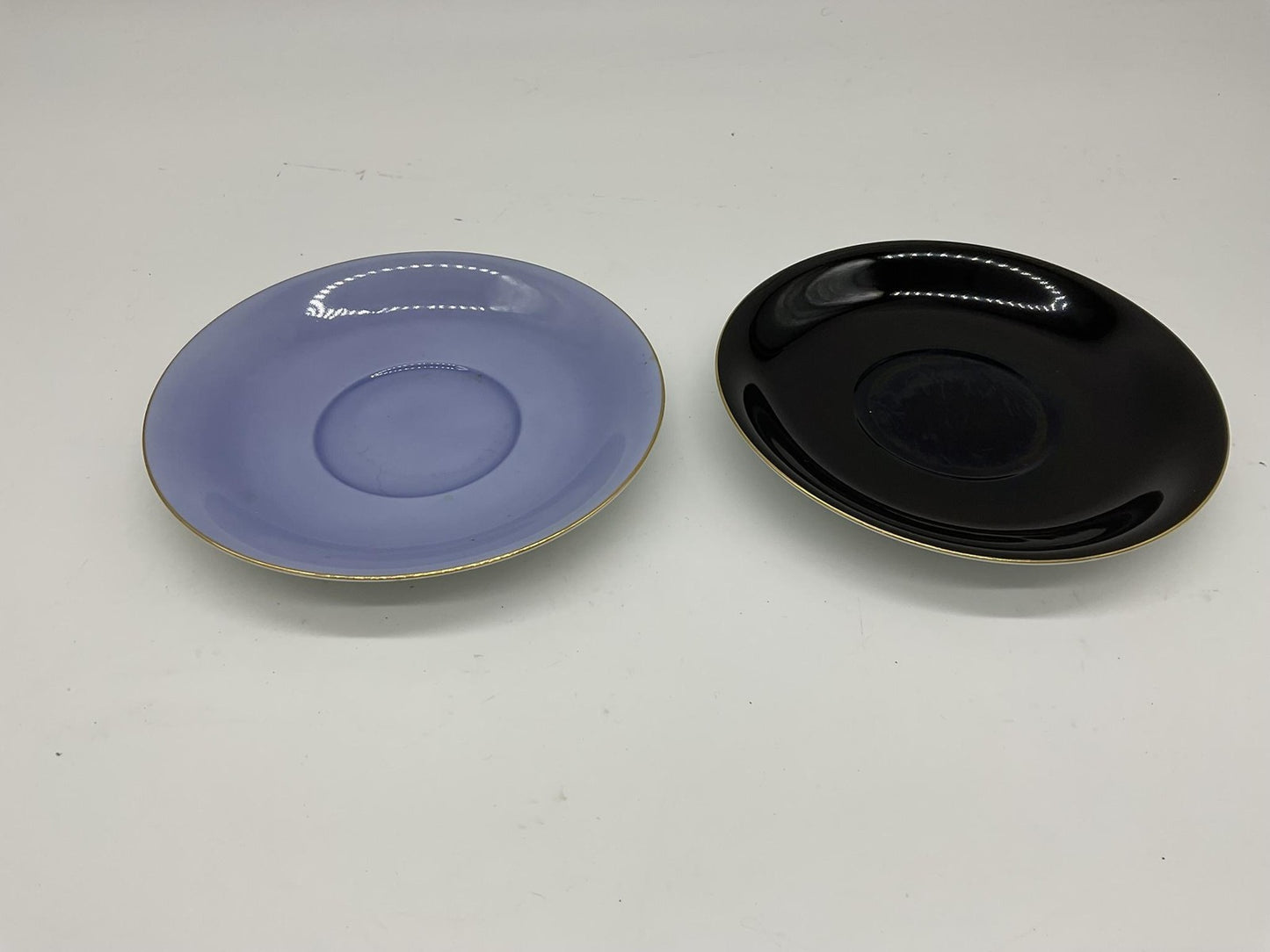 Noritake Saucers Set 2 Black Lavender Gold Trim Japan Porcelain China Vintage