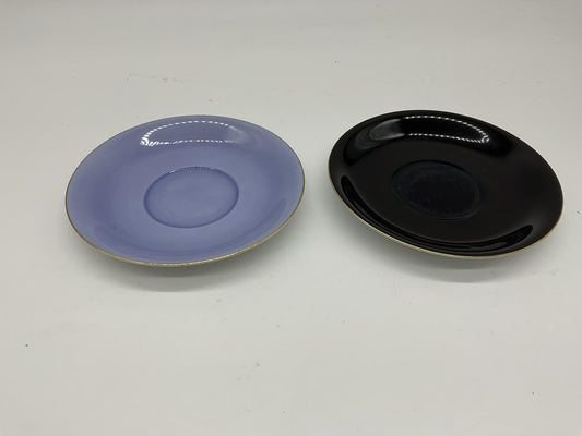 Noritake Saucers Set 2 Black Lavender Gold Trim Japan Porcelain China Vintage
