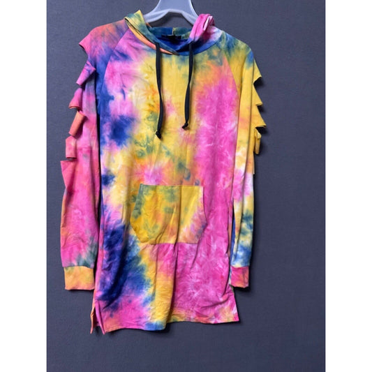Tie-Dye Hoodie / Tunic Love Brand Cut Out Sleeves Large Comfortable Lightweight