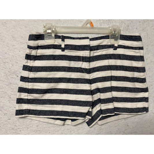Ann Taylor Shorts Womens 0P Blue White Striped Chino Linen Blend Petite Nautical