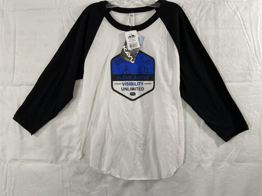 KAVU Shirt Unisex Kids 10 White Black Fly Ball 3/4 Sleeve Baseball Graphic Tee