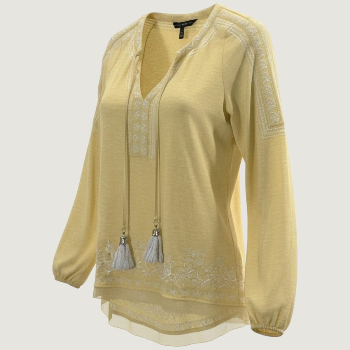 White House Black Market Peasant Top Women Small Yellow Embroidered Boho Blouse