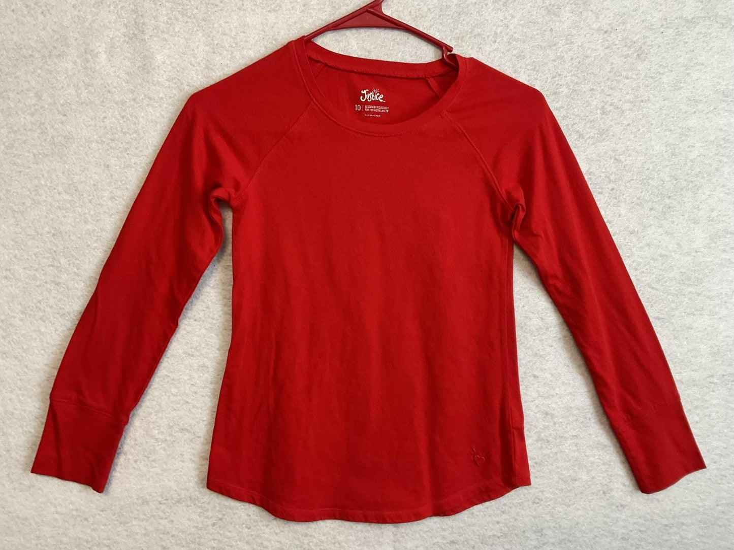 Justice Shirt Girls 10 Red Long Sleeve Crew Neck Solid Basic Stretch Top