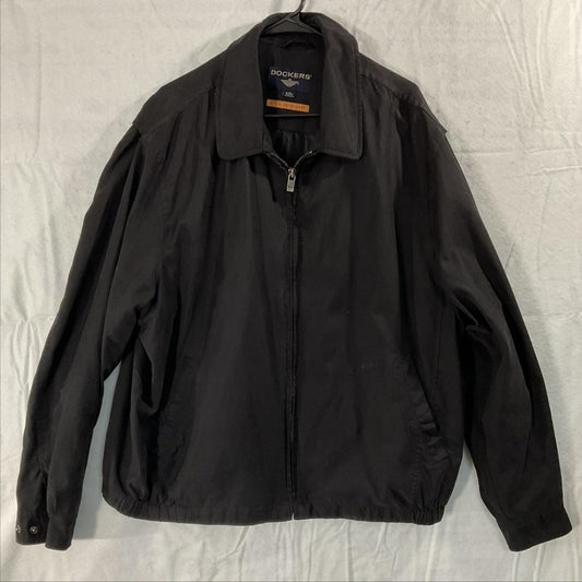 Dockers Jacket Mens 2XL Black Stain Defender Windbreaker Lined Zip Pockets