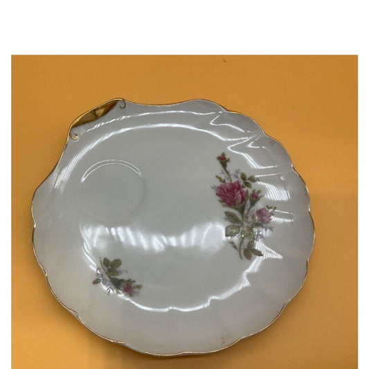 Vintage Rose Snack Plate Gold Trim Scalloped Edge 7.5"