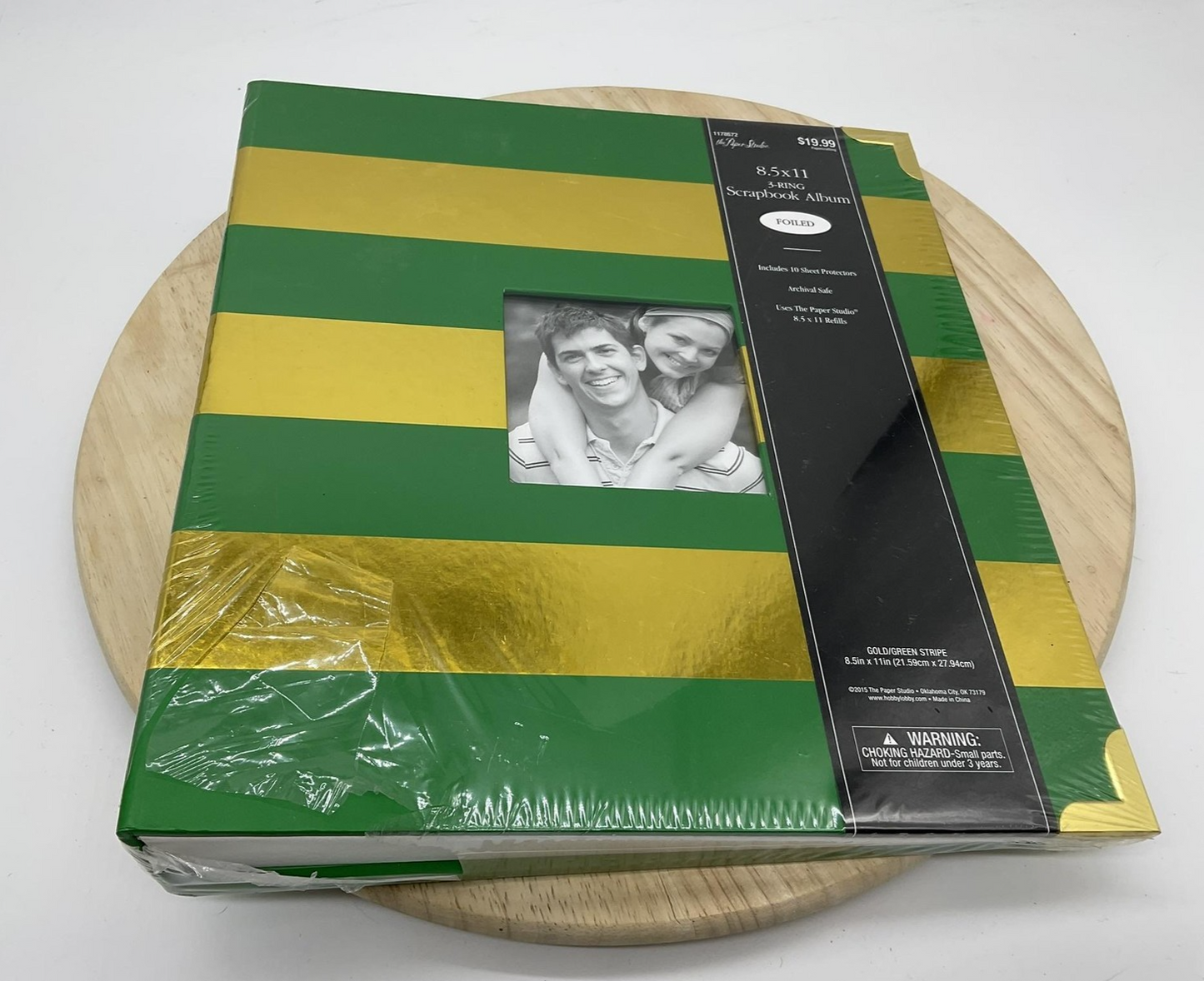 The Paper Studio 8.5x11 Scrapbook Album Green Gold Stripe 3 Ring Foiled New