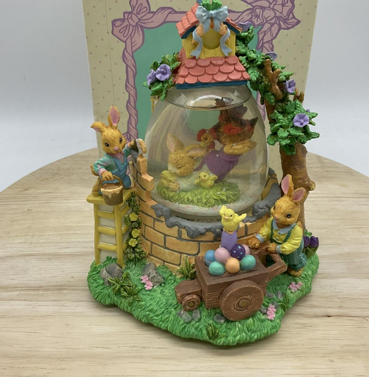 Easter Animated Musical Waterball Bunnies Chicks Eggs Rotating Decor Multicolor