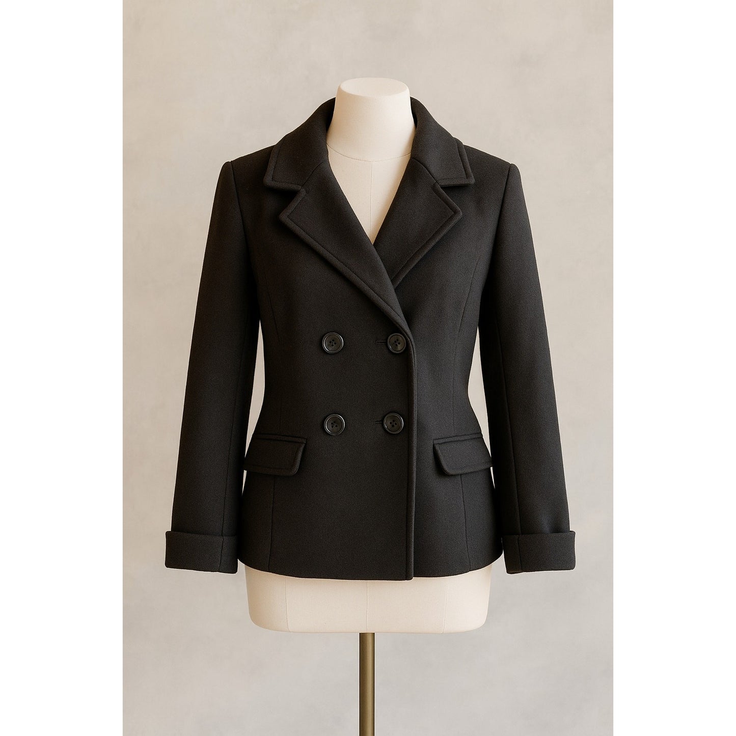 Robert Louis Women’s Jacket Medium Black Double-Breasted Wool Blend Lined