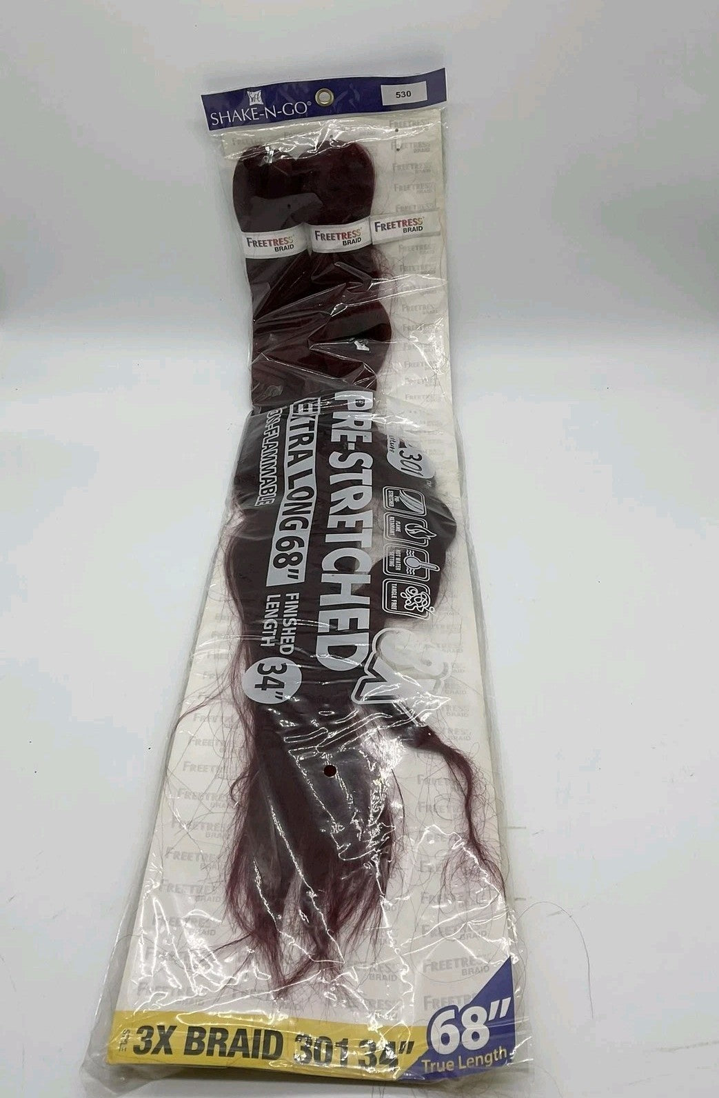 Shake-N-Go Freetress Braid 3X 301 34in 530 Red Synthetic Pre-Stretched Hair