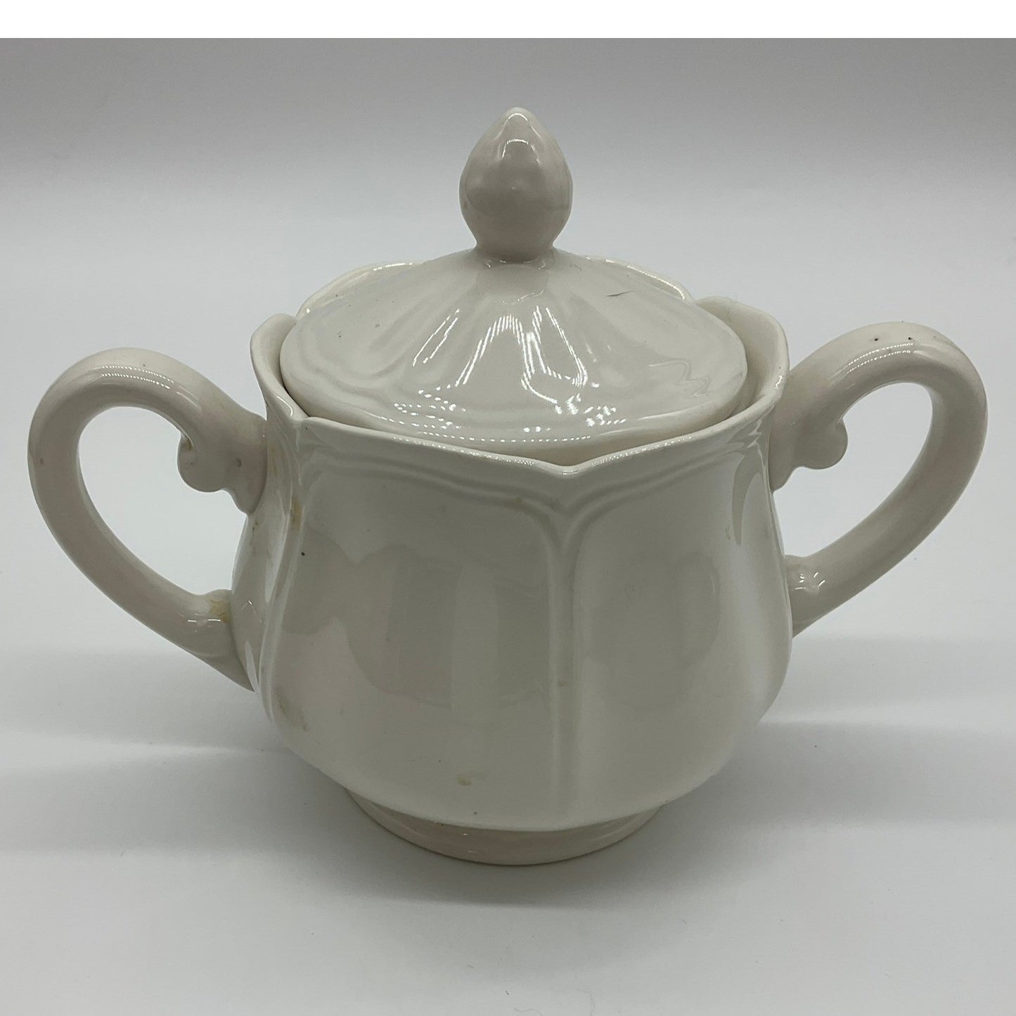 Vintage Sugar Bowl Unisex OS White Scalloped Ceramic Lidded Tea Service