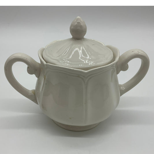 Vintage Sugar Bowl Unisex OS White Scalloped Ceramic Lidded Tea Service
