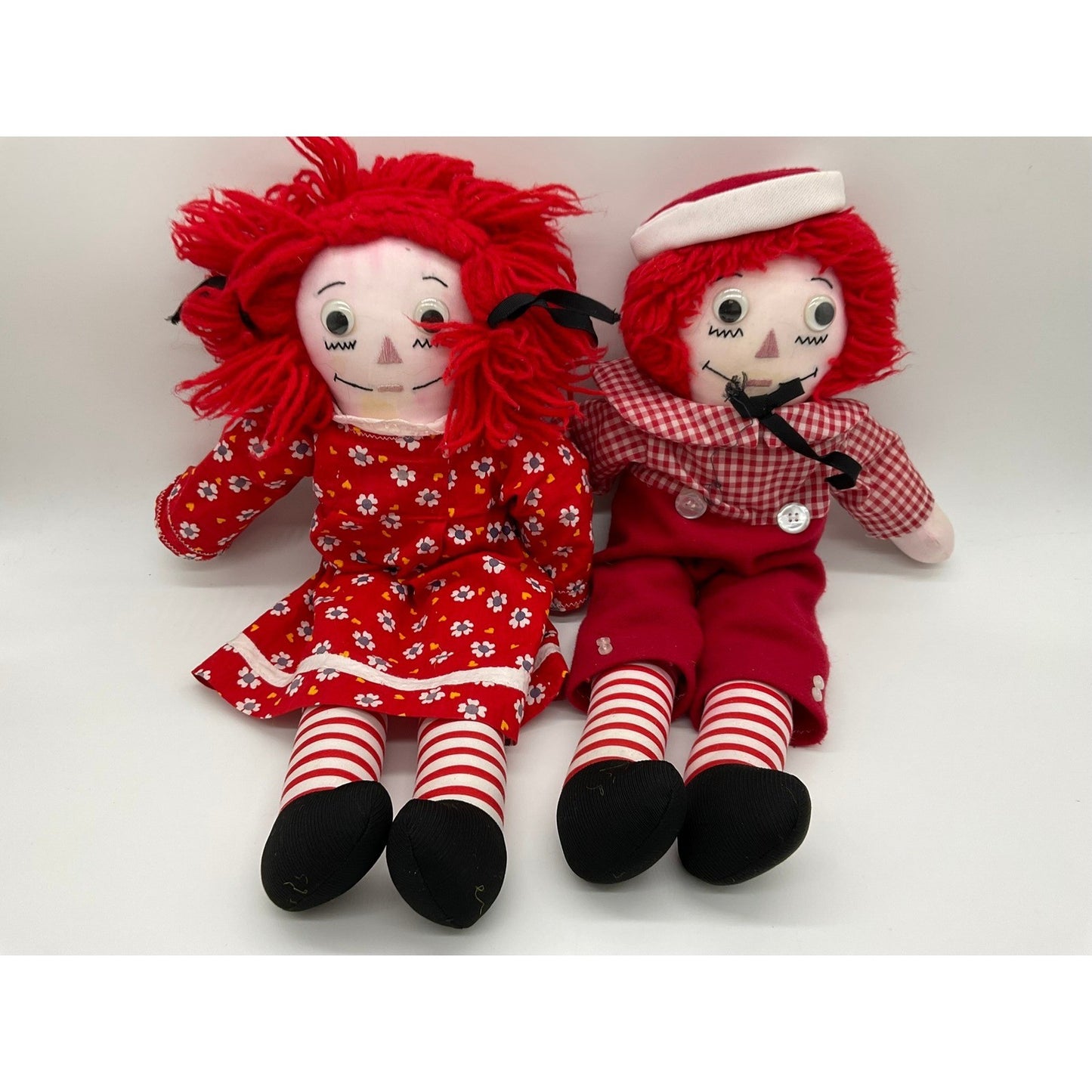 Handmade Raggedy Ann and Andy Plush Doll Set Unisex OS Red Vintage Ragdoll Pair