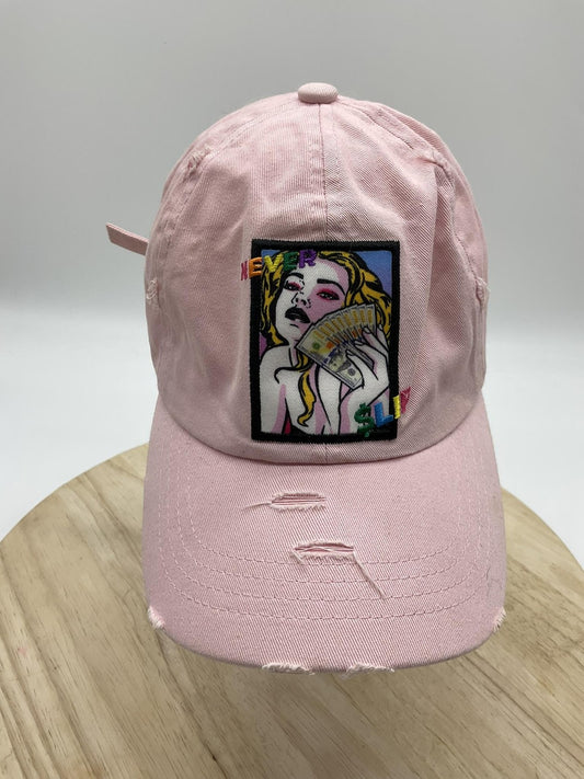 Mi:ka Hat Cap Strap Back One Size Pink Comic Money Girl Graphic Patch Mens