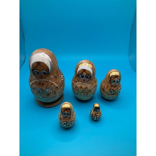 Traditional Wooden Nesting Doll VTG Hand Painted Wood-Burnt Whimsical Deco Retro