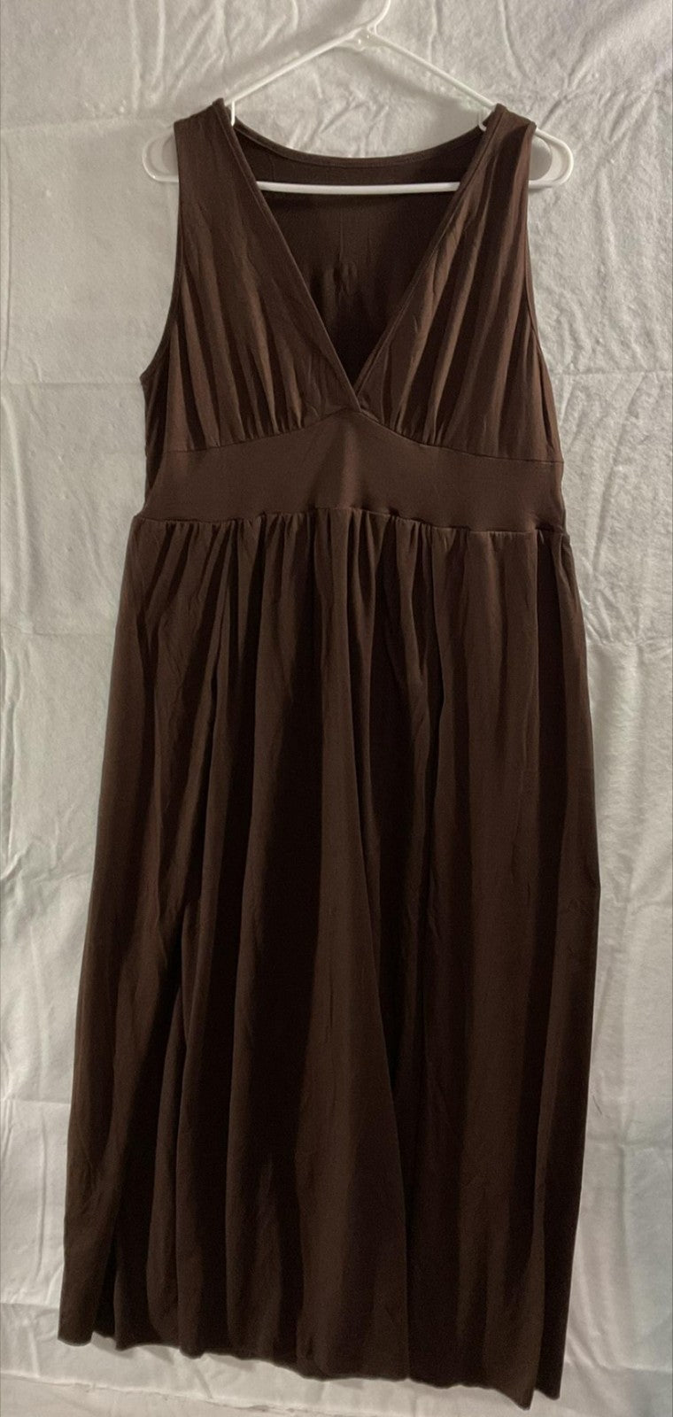 SILUI Dress Womens 2XL Brown Sleeveless V Neck Empire Waist Maxi Sundress