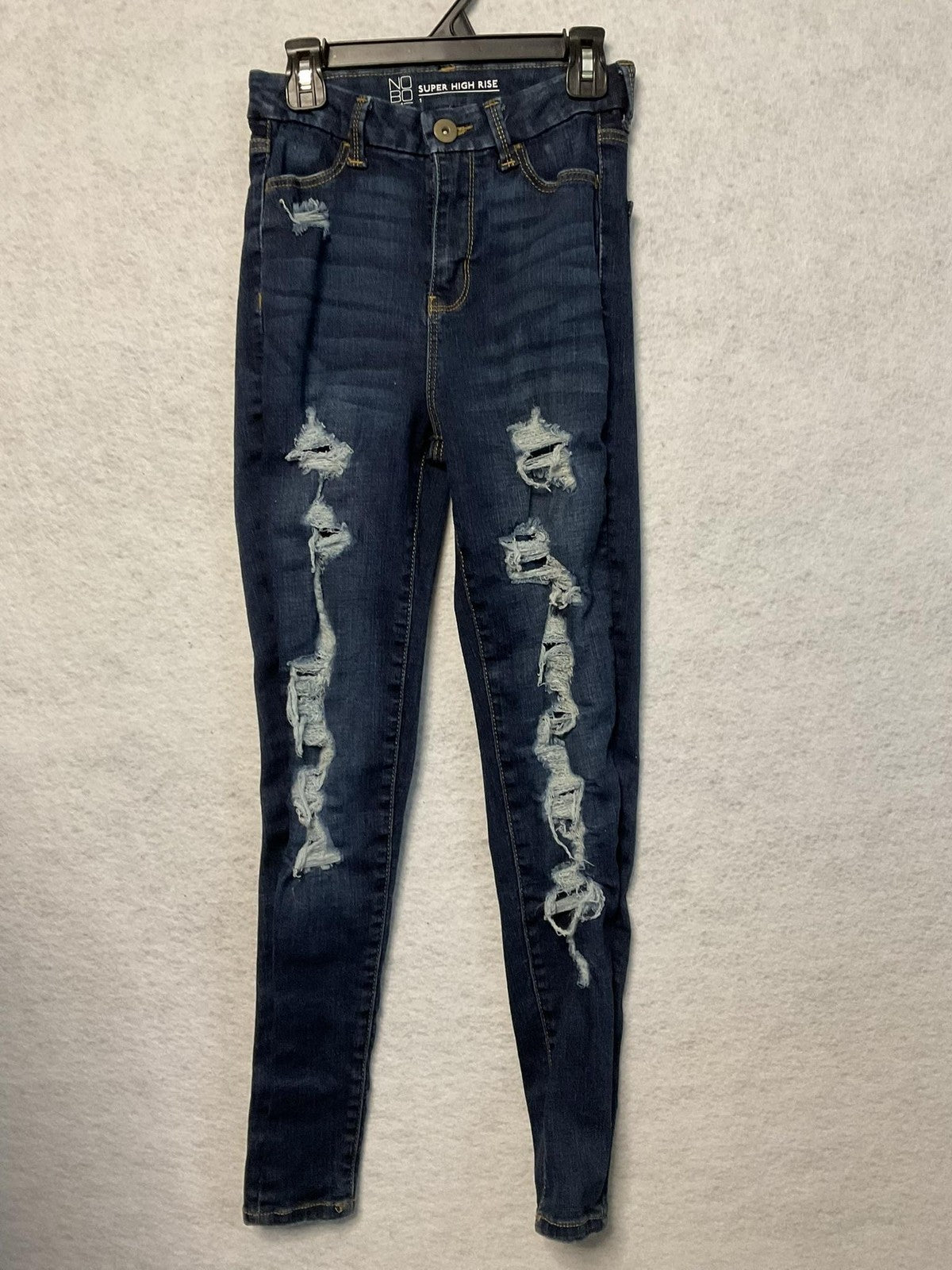 No Boundaries Jeans Juniors 1 Blue Super High Rise Distressed Skinny Stretch