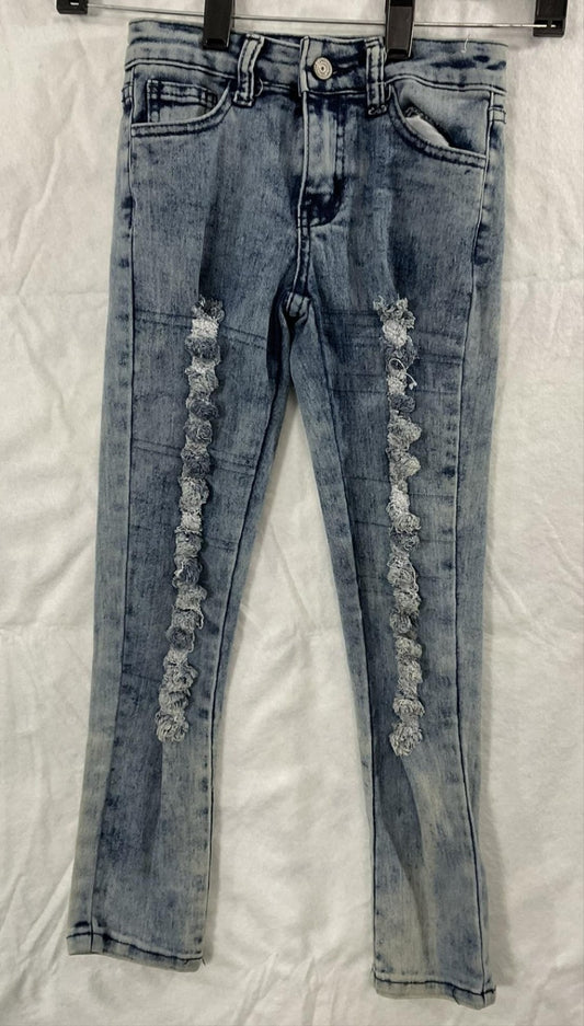 AQ Jeans Jeans Girls 6 Blue Denim Skinny Ruffle Distressed Adjustable Waist