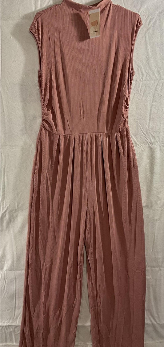 Kirundo Jumpsuit Womens Large Pink Sleeveless Mock Neck Pleated Pockets Wide Leg