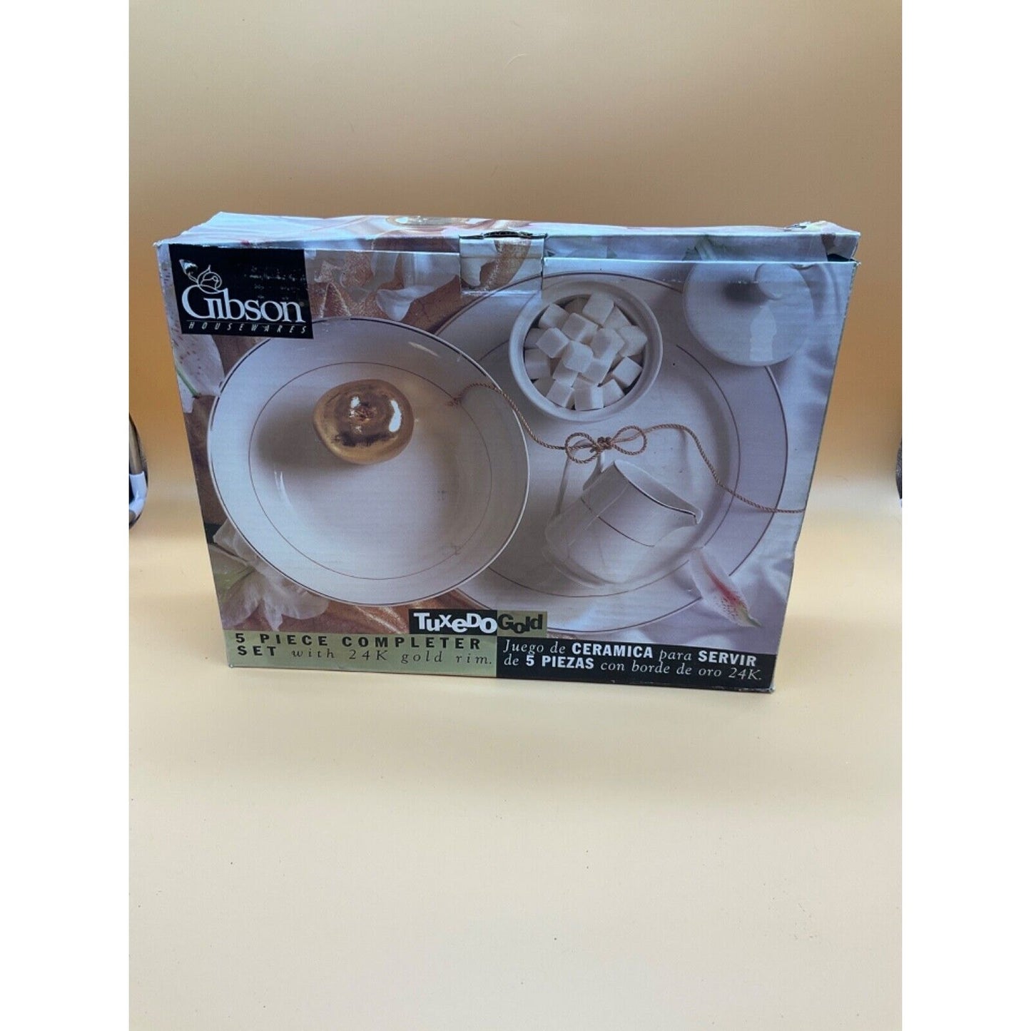 Gibson Tuxedo Gold 5-Piece Completer Set Bowl Cream Sugar Platter 24K Gold Trim