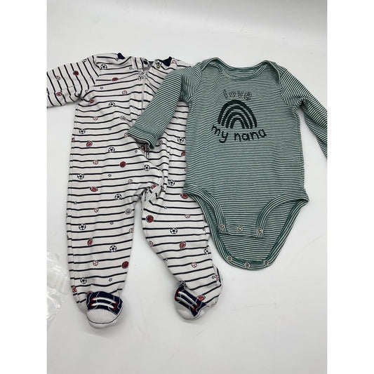 Little Me Sleeper Carter's Bodysuit Baby Boys 9 Months Sports Stripe Nana Set