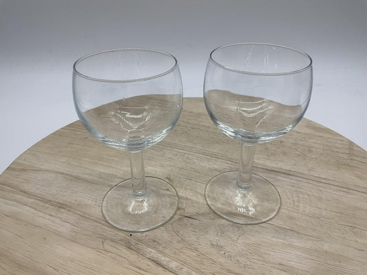 Clear Glass Wine Goblets Set Of 2 Small Round Stemware Drinking Glasses Kitchen