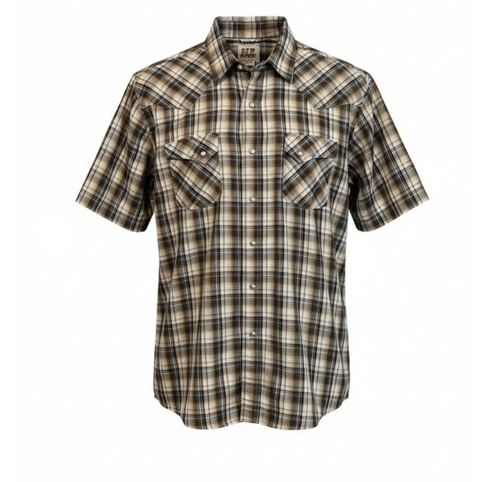 Ely Cattleman Western Shirt Mens Large Brown Plaid Pearl Snap Cowboy Rodeo