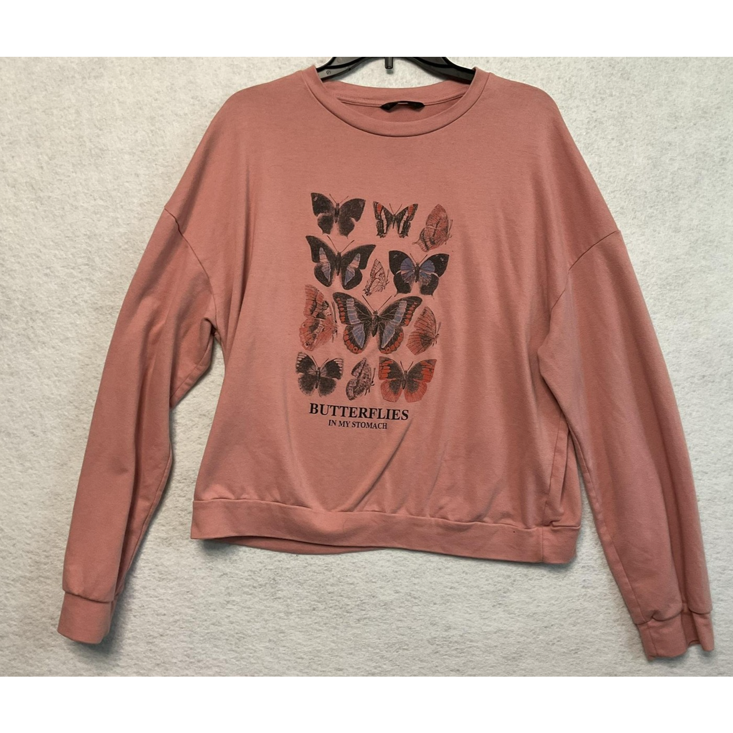 Shein Sweatshirt Womens Medium Pink Butterflies In My Stomach Pullover Crewneck