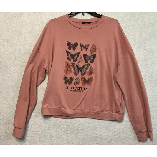 Shein Sweatshirt Womens Medium Pink Butterflies In My Stomach Pullover Crewneck