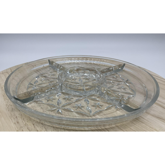 Vintage Glass Relish Tray 12 Inch Round Divided Dish Starburst Pattern Sectioned