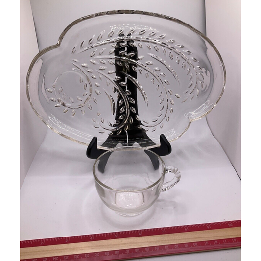 Vintage Federal Glass Snack Plate & Cup Set - Cottage Homestead, Wheat Pattern