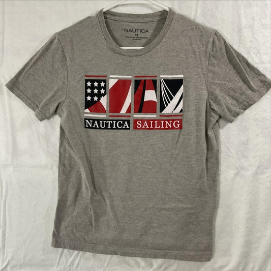 Nautica Shirt Mens XS Gray Sailing Flags Graphic Tee Tagless Nautical Patriotic
