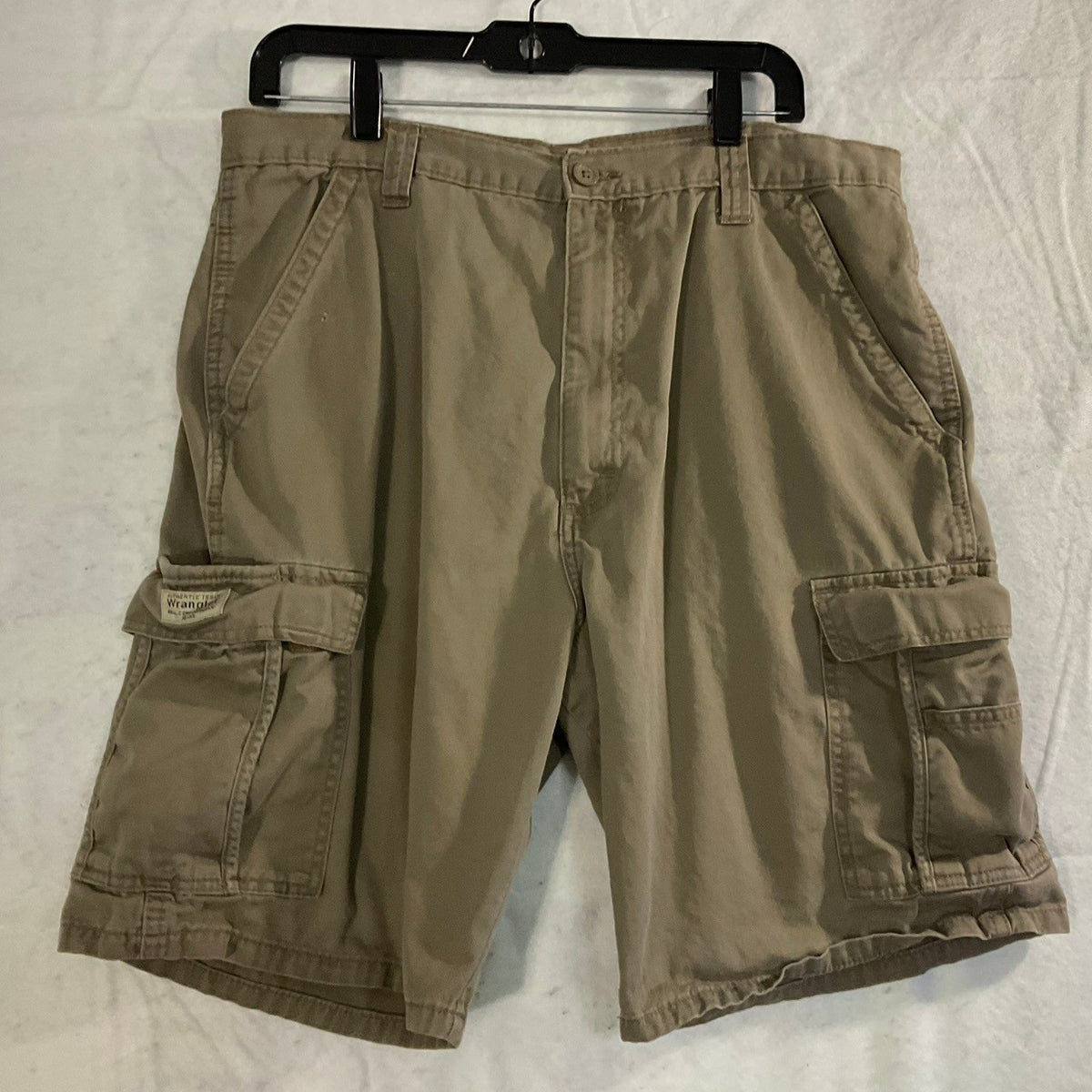 Wrangler Cargo Shorts Mens 36 Khaki Tan Cotton Twill Relaxed Fit Workwear