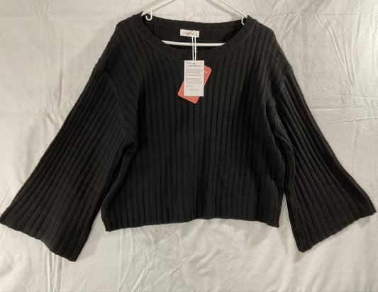 LAMISSCHE Sweater Womens Medium Gray Ribbed Bell Sleeve Relaxed Knit Pullover