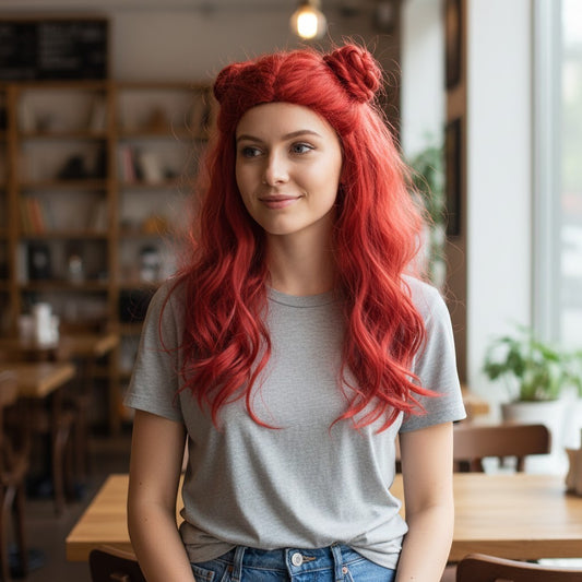 Unbranded Cosplay Wig Women OS Red Double Space Bun Wavy Long Synthetic Hair