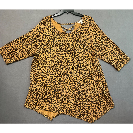 Women's Terra & Sky Brown Black Leopard Print 3/4 Casual Sleeve Plus Size 2X