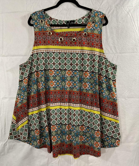 New Directions Tank Top Womens 3X Multicolor Geometric Studded Scoop Neck Tunic
