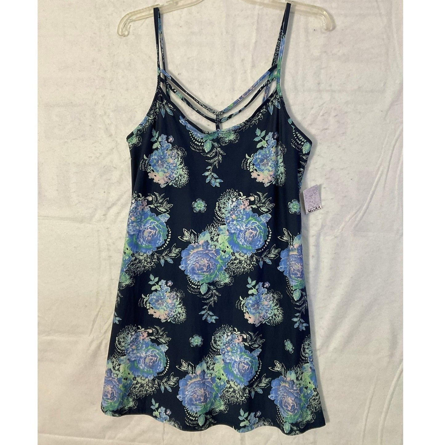 Mudd Dress Juniors Medium Navy Blue Floral Strappy Sueded Jersey Sun Dress NWT