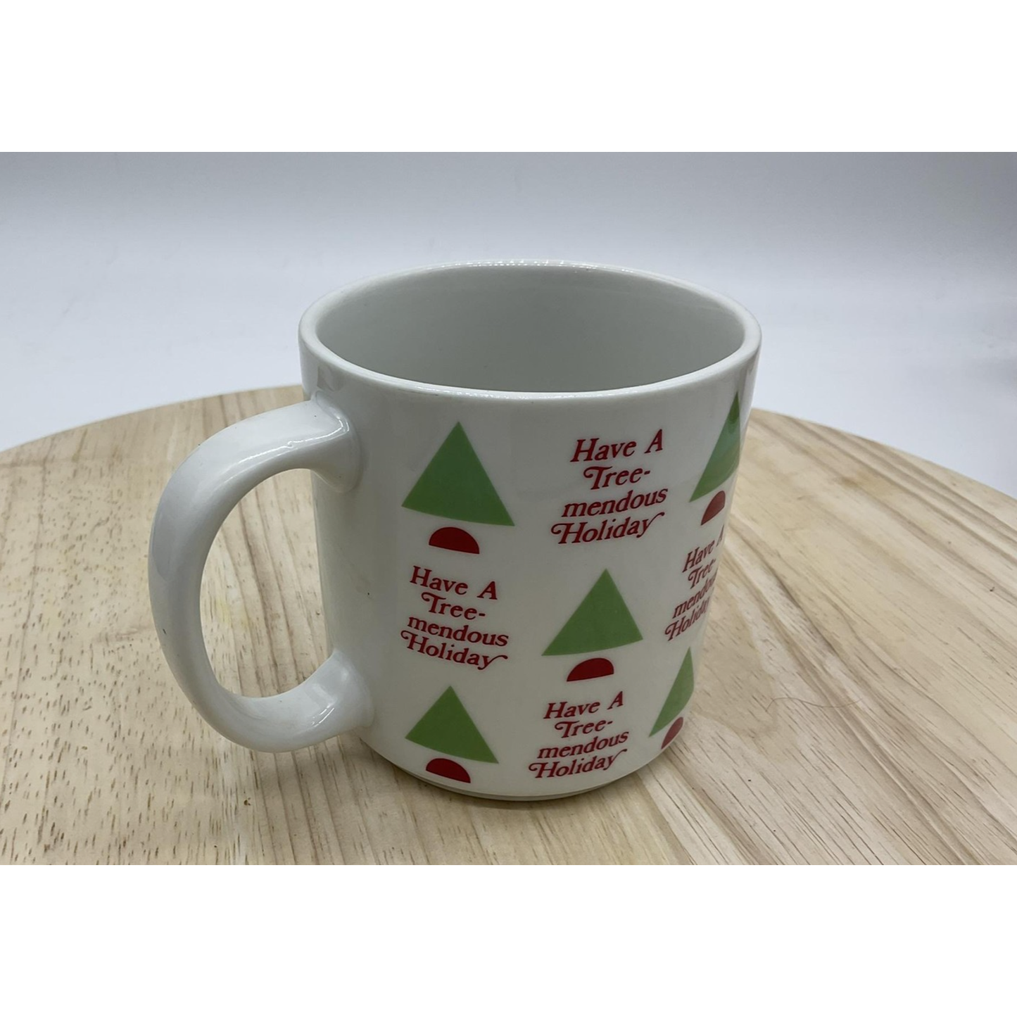 Christmas Coffee Mug Ceramic 'Have A Tree-mendous Holiday' Trees Graphic Cup VTG