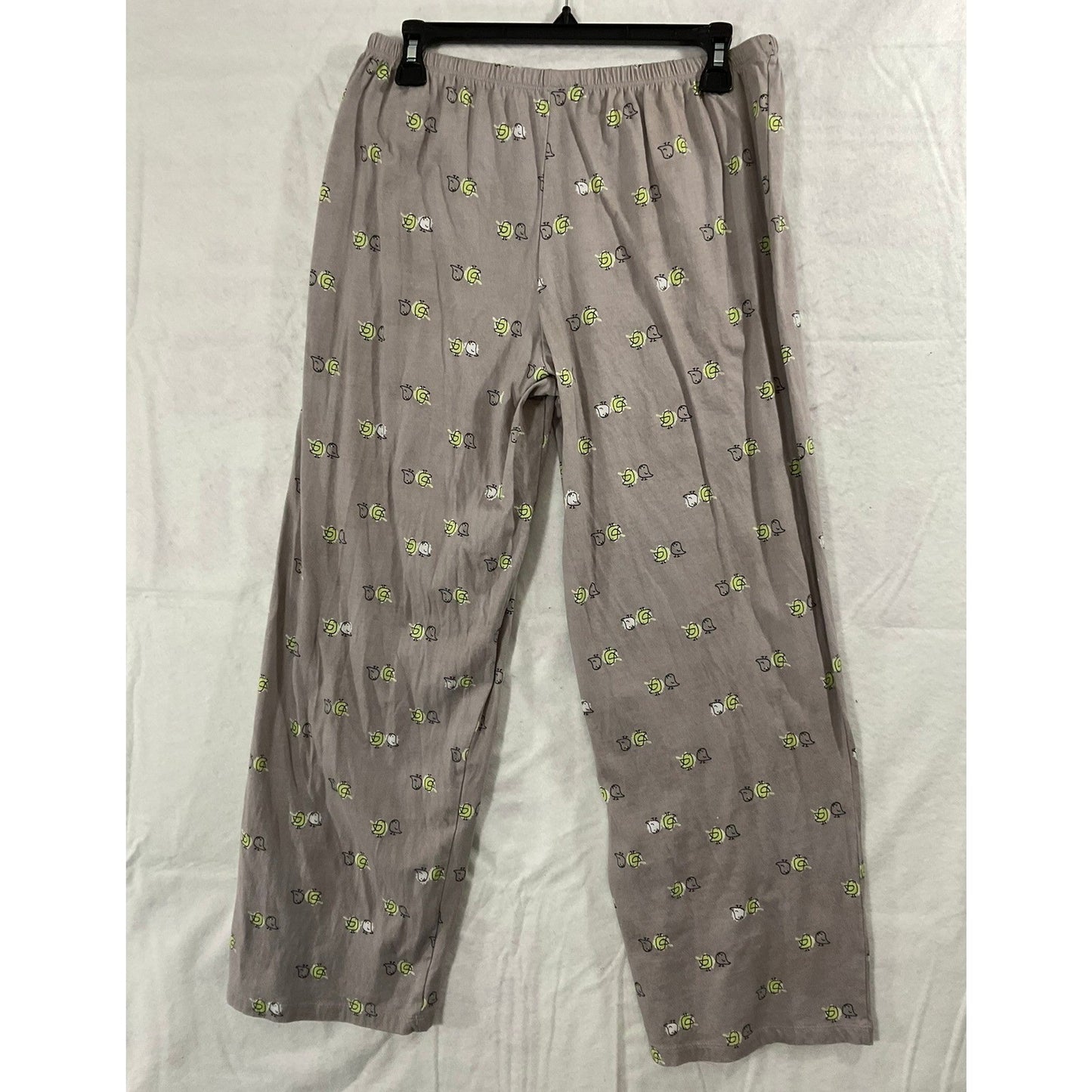 Pajama Pants Womens Large Taupe Bird Print Wide Leg Lounge Sleepwear
