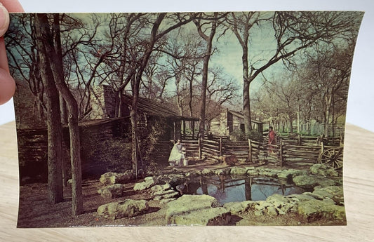Vintage Texas Log Cabin Village Fort Worth Western Fotocolor Postcard 5.5x3.5 In