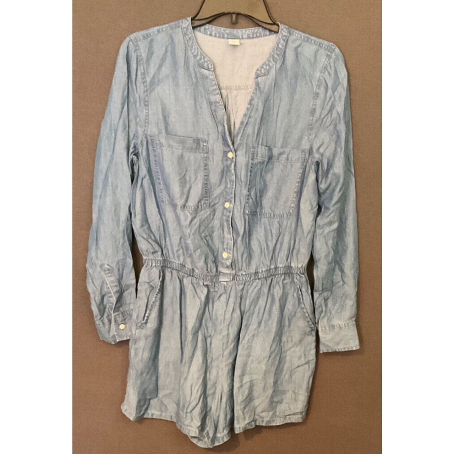 Old Navy Chambray Romper Medium Long Sleeve Button Front Lightweight Blue BOHO