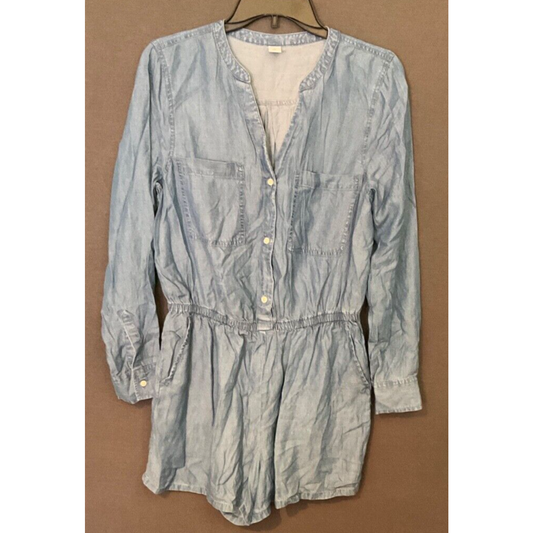 Old Navy Chambray Romper Medium Long Sleeve Button Front Lightweight Blue BOHO